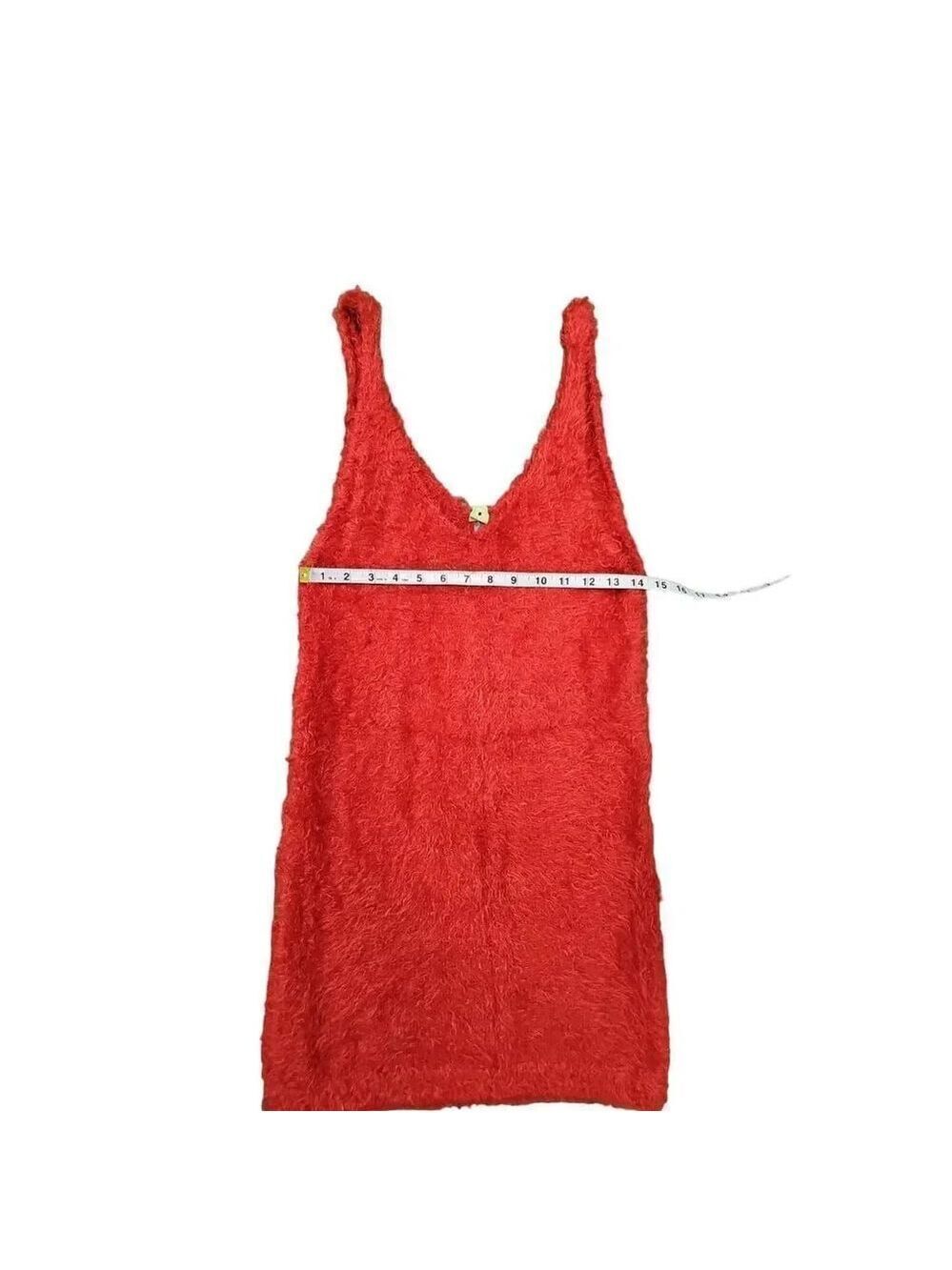 Farm Rio Soft Solid Red Fuzzy Mini Tank Dress Size M - Picture 8 of 9